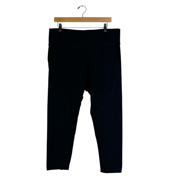 NWT Calvin Klein Crop Leggings Womens XXL Black Stretch Lattice Hem Athleisure - Picture 1 of 6